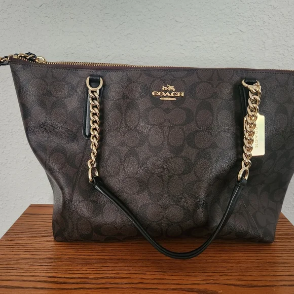 Coach Ava Chain Tote Signature Canvas in Brown/Black AUTHENTIC - Picture 4 of 9